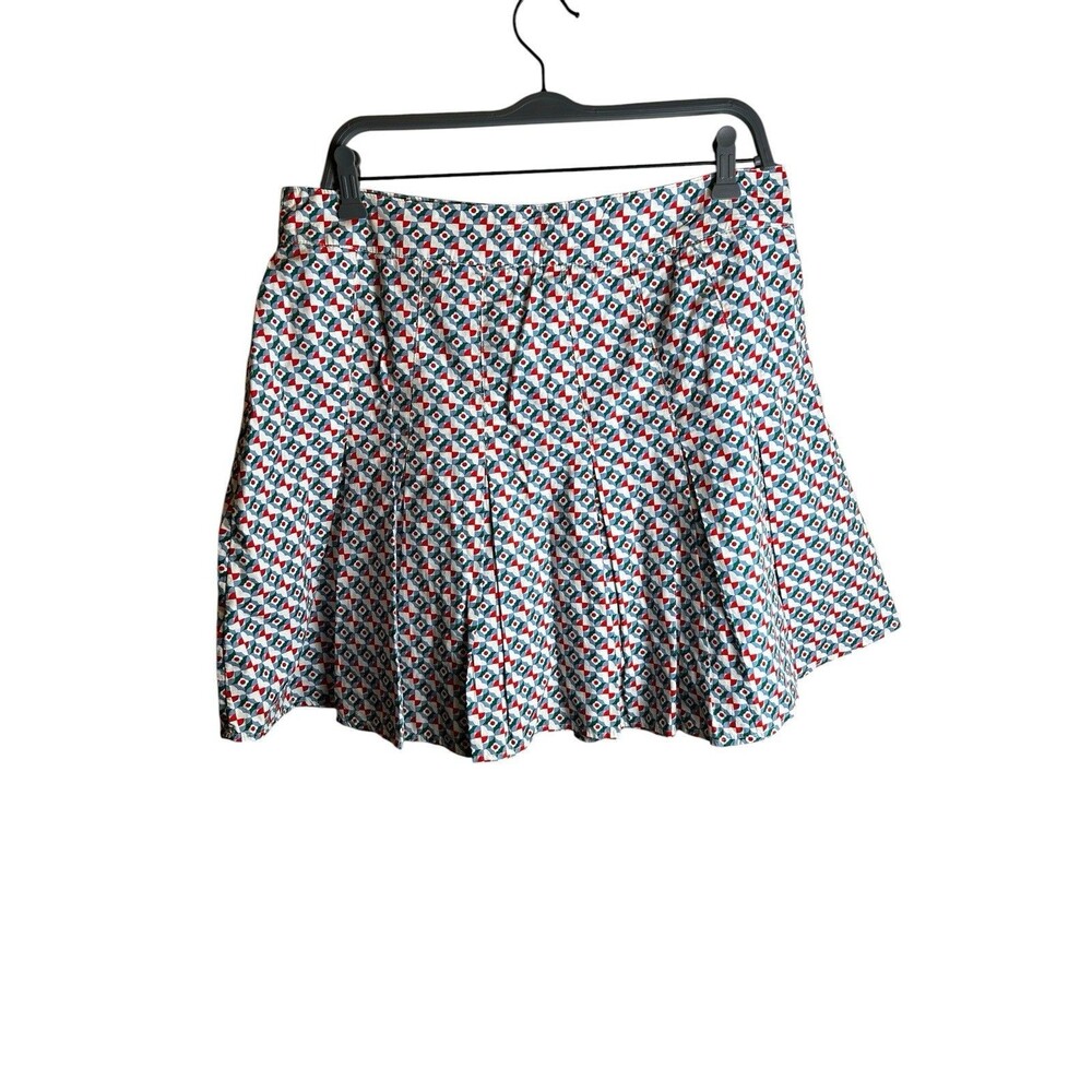 Maeve Anthropologie Geometric Print Pleated Cotton Mini Skirt Multicolor US 14